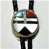 Image 1 : Zuni Multi-Stone Small Sun Design Sterling Silver Bolo Tie - Violet Cheama