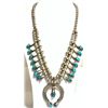Image 1 : Old Pawn Navajo Spider Web Kingman Turquoise Sterling Silver Squash Blossom Necklace - Doris Smallca