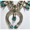 Image 2 : Old Pawn Navajo Spider Web Kingman Turquoise Sterling Silver Squash Blossom Necklace - Doris Smallca