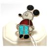 Image 1 : Old Pawn Multi-Stone Inlay Mickey Mouse Sterling Silver Women's Ring