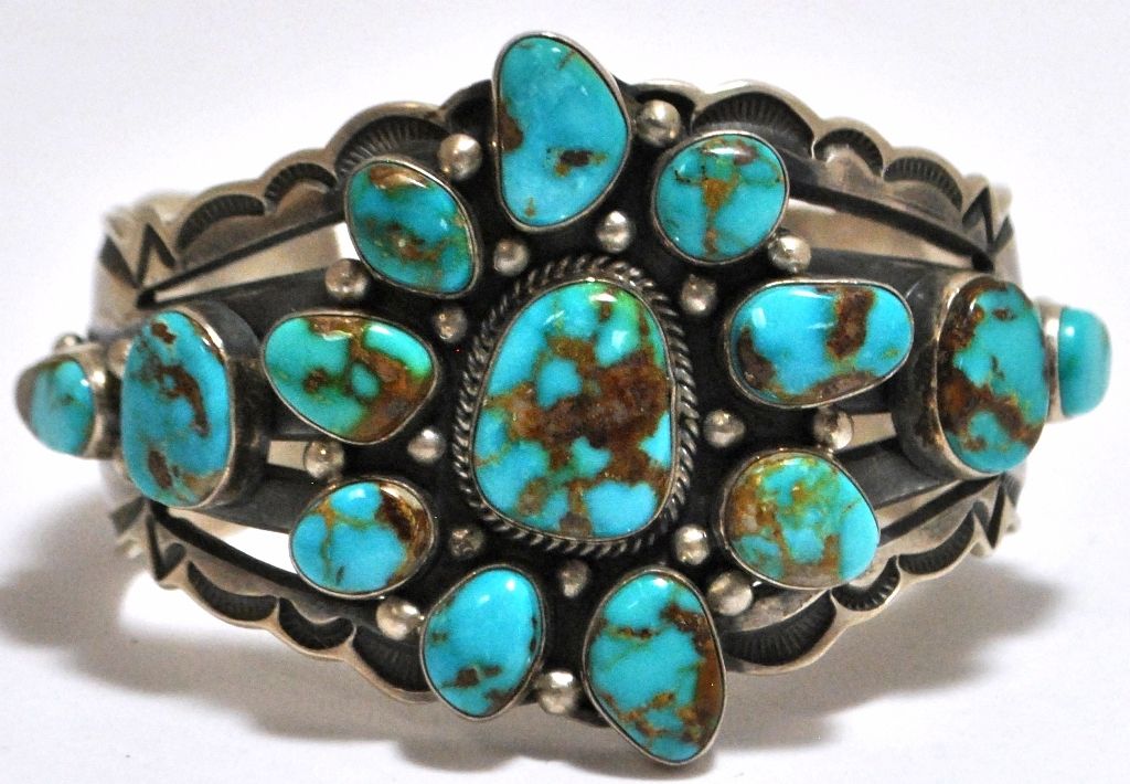 Old Pawn Navajo Mountain Turquoise Sterling Silver Cuff Bracelet ...