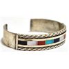 Image 2 : Old Dead Pawn Multi-Stone Inlay Sterling Silver Small Cuff Bracelet