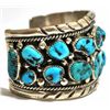 Image 2 : Old Pawn Turquoise Cluster Sterling Silver Cuff Bracelet - T. Benally