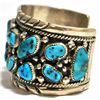Image 3 : Old Pawn Turquoise Cluster Sterling Silver Cuff Bracelet - T. Benally