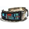 Image 2 : Dead Pawn Multi-Stone Inlay Sterling Silver Cuff Bracelet Men's Watch - VHY