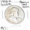 Image 1 : 1958-D Franklin SILVER Half Dollar *EXTREMELY RARE MS-65 HIGH GRADE - NICE COIN*!!