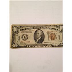 1934 Series WWII $10 Hawaii Silver Certificate Emergency Currency