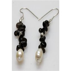 Natural 26.95ct Smokey Topaz,Pearl Earrings .925 Sterli