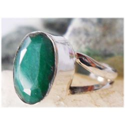 Natural 18.40 ctw Emerald Oval Ring .925 Sterling