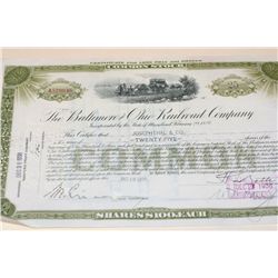 The Baltimore and Ohio Railroad Co. Stock Certificate Dated 1938
