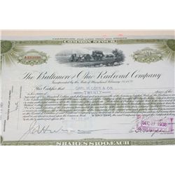 The Baltimore and Ohio Railroad Co. Stock Certificate Dated 1937