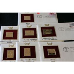 22K Gold Replica Stamp W/Postal Stamp; Various Dates, Events & People, Lot of 7