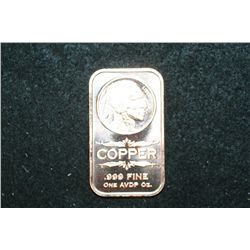 2012 Copper Ingot; .999 Fine Copper 1 Oz.