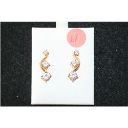 White Gemstone & Gold Toned Drop Earrings