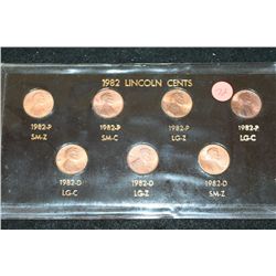 1982 Lincoln Cent Mint Set; Lot of 7