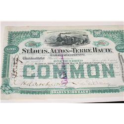 St. Louis, Alton and Terre Haute Railroad Co. Stock Certificate Dated 1894
