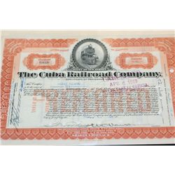 The Cuba Railroad Company Stock Certificate Dated 1909