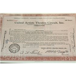 United Artists Theatre Circuit Inc. Stock Certificate Dated 1957