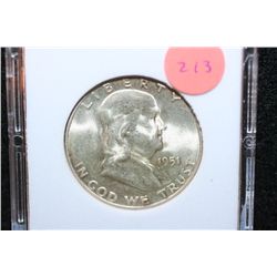 1951-S Ben Franklin Half Dollar; MCPCG Graded MS64
