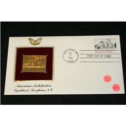 1980 First Day Issue 22K Gold Replica Stamp W/Postal Stamp; American Architecture Lyndhurst-Tarrytow