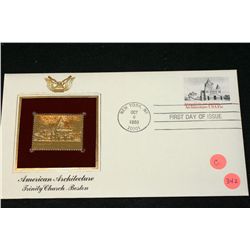1980 First Day Issue 22K Gold Replica Stamp W/Postal Stamp; American Architecture Trinity Church-Bos