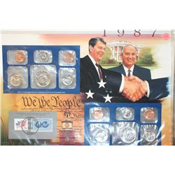 1987 US Mint Coin Set Commerating Reagan & Gorbachev Signing the INF Treaty W/Postal Stamps; P&D Min