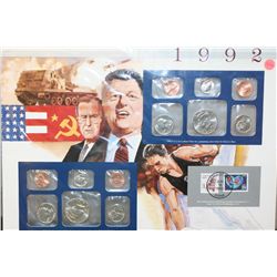 1992 US Mint Coin Set Commerating First Official American-Russian Summit in US W/Postal Stamps; P&D 