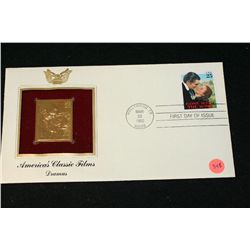 1990 First Day Issue 22K Gold Replica Stamp W/Postal Stamp; America's Classic Films Dramas