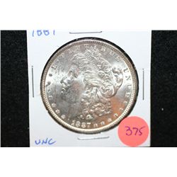 1887 Silver Morgan $1; UNC