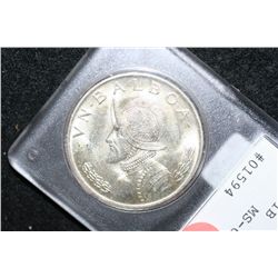 1966 Panama Balboa; CCGS Graded MS66; Ley 0.900 26.73 Grams