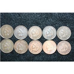 Indian Head One Cent; Various Dates & Conditions; Lot of 10