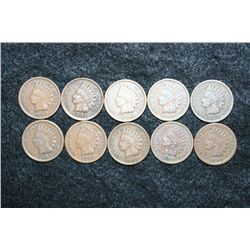 Indian Head One Cent; Various Dates & Conditions; Lot of 10