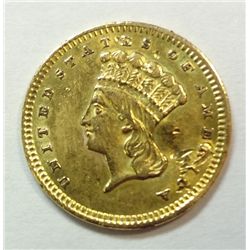 1858 $1 Gold T3, AU Details