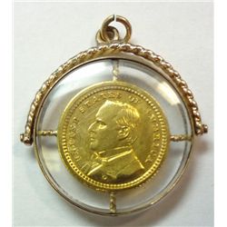 Encased 1903 Lewis & Clark Expo $1 Gold AU/BU in gold & glass enclosure,