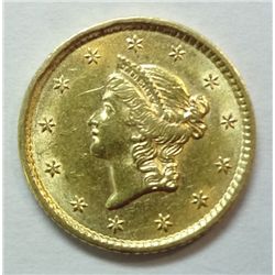1852 $1 Gold type 1, Ch BU 62 Satiny luster, great eye appeal