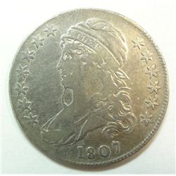 1807 Half Dollar, Capped Bust, scarce overton 111b R5 "bearded goddess" VF/XF