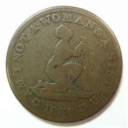 1838 Hard Times Token, Slave token HT-81" Am I not a woman and sister" G/VG