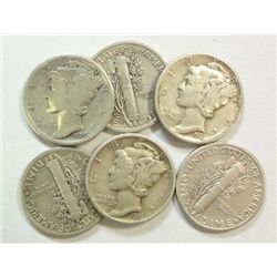 (6) EARLY MERCURY DIMES
