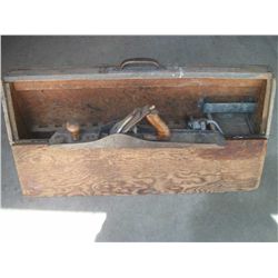 Old toolbox with hand planer .