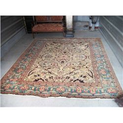 Tan and green rug  9'2" x 8' .