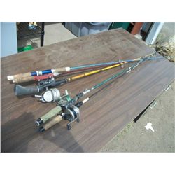 4 rods with reels, 1 without .