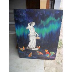 Painting- Greek statue with roosters .