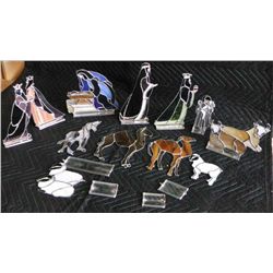 12 pcs. religious leaded stained glass figures .