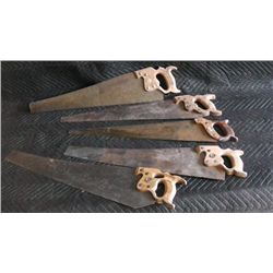 Lot of 4 antique Disston and 1 warrented superior handsaws. disston ,8, 8, 6, and 9, superior 51/2