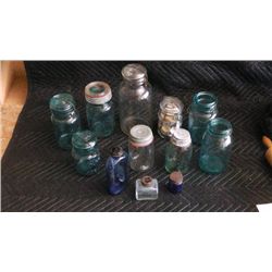 12 pcs Old mason jars and glass .