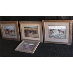 4 Barnwood framed cowboy pictures various artists