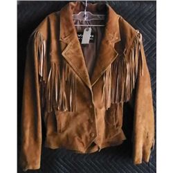 Wilsons Leather Jacket, Rust Colored, w/ Fringe, Button Up, Size Small