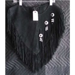 Black Leather Shawl? w/ Fringe,No Tags or Markings .