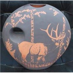 Elk Motif clay pot by FHL. Navaho 04  12 inches .