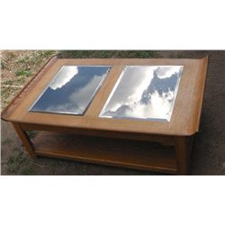 Oak and Glass Coffee Table, Sliding Top w/ Storage .